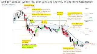 DAX Markup for the 10th September 2025 - Wedge Top, Bear Spike and Channel, TR and Trend Resumption