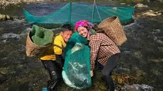 Smart Fish Trap in the Mountains | Highland Boy & Girl Catch Stream Fish