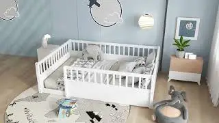 ✨✨Bellemave&reg; Full Floor Bed with high Rails for Kids, Wood Montessori Floor Bed Without Door,Natural