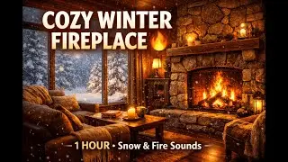 Cozy Fireplace with Snow Falling 🔥 1 Hour - Crackling Fire Sounds for Sleep, Study & Relaxation