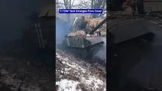 A T-72AV Tank Emerges From Cover and Gets Bogged Down