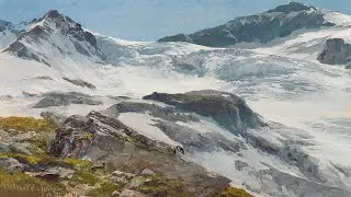 Vintage Alpine Mountain Glacier Landscape Painting | Silent TV Art Screensaver in 4K | 2 Hours