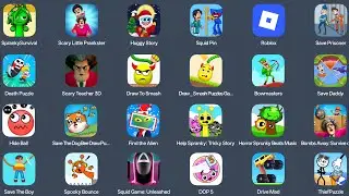 Sprunki survival, Huggy story, save prisoner, find the alien, scary teacher, hide ball thief puzzle 