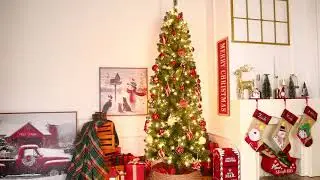 SHareconn 7.5ft Pencil Green Warm White Light Christmas Tree
