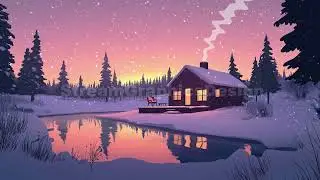 Animated Background | Cozy Snowy Sunset Cabin | Winter Lofi Vibes | Twitch, VTuber, Stream, Loop