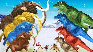 10 Zombie Dinosaurs Vs Zombie Mammoths Big Bull Fight Cow Cartoon