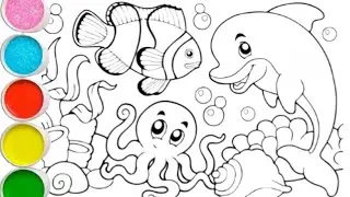 Sea Animal  Drawing Easy / water animal Drawing / Sea Animals dance Drawing for kids