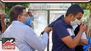 تفتيش وتعقيم طلاب الثانوية العامة أثناء دخول امتحانات الكيمياء والجغرافيا