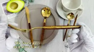 Modern design mirror gold wooden handle stainless steel flatware set#event #weddingdecor #wedding