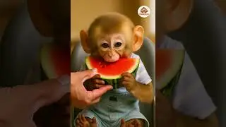 cute monkey eats watermelon - laugh