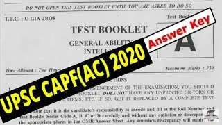 UPSC CAPF AC 2020 ANSWER KEY AND Analysis 20 December 2020 | CAPF AC 2020 Paper 1 Exam Analysis
