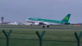 Storm Ashley close up windy arrivals. ( Aer Lingus A320 near tailstrike ) at Dublin Airport