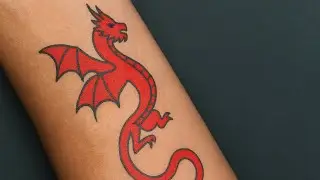Dragon Tattoo | Black & Red Gel Pen Temporary Tattoo | Hunjan Art