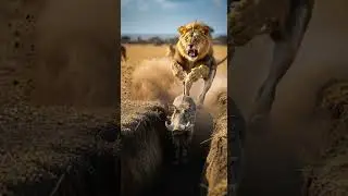 😂 Warthog vs Lion Funny Moments Watch the wild chase unfold #animals #wildlife #funny