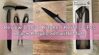 Review CuCut Kitchen Knife, 3-Pcs Black Knives Set with Multifunctional Kitchen Scissors, 6'' Santok