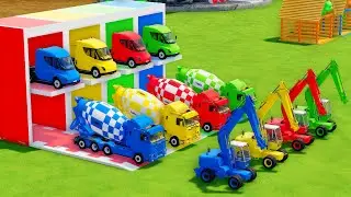 Garage with Colors - ALL MIXER TRUCK WITH DOUBLE FLATBED TRAILER TRUCK, TESLA, SCANIA, LIEBHERR