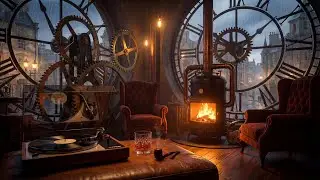 Secret Clock Tower Speakeasy 🕰️ Noir Jazz & Fireplace For Relaxation | 1 Hour [4K]