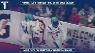 Pirates Top 5 Interceptions of 2025 | #1 - Marcis Floyd; Pick-Six (4/19 @ Jacksonville Sharks)