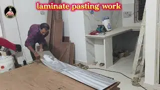 Laminate pasting work Bishal lifestyle furniture team members 🥰💯✅#woodworking