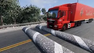 Trucks vs Massive Speed bump vs potholes vs rocks #644 beamng drive live 2