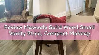 Review Muwuele Solid Wood Small Vanity Stool, Compact Makeup Chair with Saddle Cushion, Linen-Covere