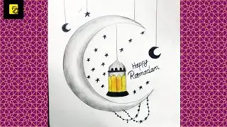 How to draw Happy Ramadan . Step by step easy drawing for girl.  Pencil drawing for beginners.