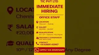 TIC PVT LTDIMMEDIATE HIRINGOFFICE STAFFCHENNAI (GUINDY)20000 - 40000 CONTACT ;  6369143967