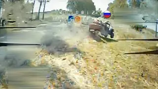 Russian soldier crashed his ATV trying to avoid the FPV drone strike, but failed.