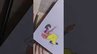 drawing a beautiful girl with guitar 🎸||easy aesthetic drawing ideas #shorts #viral #aestheticshorts