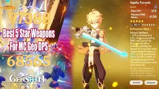 Genshin Impact - Aquila Favonia Damage Showcase - Best 5 Star Weapons For MC Geo DPS