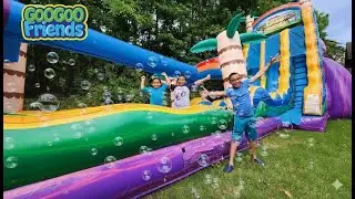 The Ultimate Front Yard Water Slide Challenge! | Goo Goo Friends TV Show for Kids