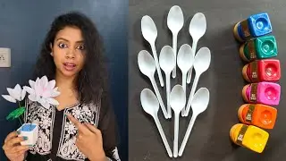 DIY Lotus Flower Making With Old Plastic Spoons/Best Out Of Waste Showpiece Home Decor Idea 