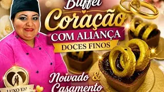 Buffet  coração com aliança doce finos tema noivado e casamento