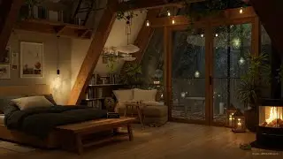Музыка для глубокой концентрации Hygge: Уютная деревянная спальня, нежный дождь и тепло камина