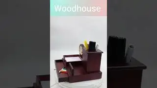 WOODHOUSE Wooden Wooden Pen Stand, Tea Coaster Stand, Indian Flag and with Watch for Office Table