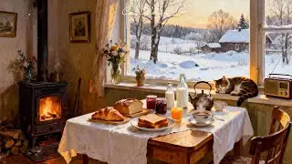 peaceful snowy morning with 1940s vintage oldies playing in another room for study, sleep & unwind
