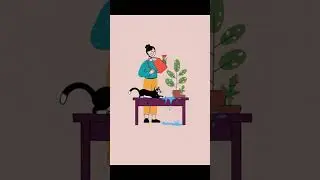 Cozy Home Gardening Illustration 🌱 | Minimal Art with Cat | Calm Aesthetic Vibes #shorts #cozy