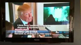 Trump aboard Airforce One while Star Wars: Rogue One plays behind him
