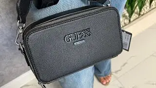 Распаковка сумки GUESS Lewistown Double Zip Crossbody (black floral print)