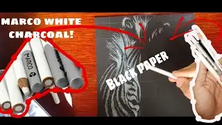 Using Marco Raffine white charcoal on black paper||Simple White charcoal drawing||using Gelly roll