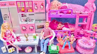 10 Minutes Satisfying with Unboxing Barbie Princess Pink Bed & Kitchen Toy Set Review | ASMR
