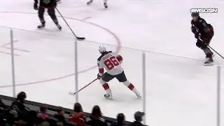 Jack Hughes scores a powerplay goal against the Seattle Kraken