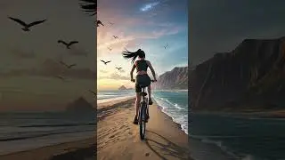 Healing Beach Ride: Ghibli-Style AI Animation of a Girl Cycling by the Ocean