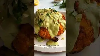 HIGH-PROTEIN GREEN GODDESS CAULIFLOWER. Easy, whole roasted, budget-friendly, tasty, vegan! Healthy