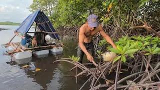 Overnight Raft Camping with My Dog | Survival in the Wild Mangroves