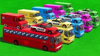 TRANSPORTING COLORED CHEVROLET POLICE CARS & POSTAL SERVICES WITH BUSES - Farming Simulator 22
