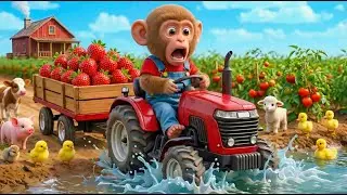 Baby Monkey's Tractor Sinks with Strawberries! See His Genius Rescue & Surprise Cake! 🍓🚜