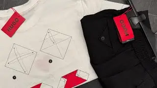 Hugo T-shirt with origami-heart print and shorts with buttoned pockets