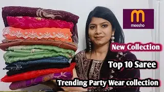 Top 10 ❤️Meesho saree haul | Party Wear Silk Saree  / Ready to wear saree / Sequence saree haul