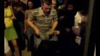 Ken Flavin drumming on a bin